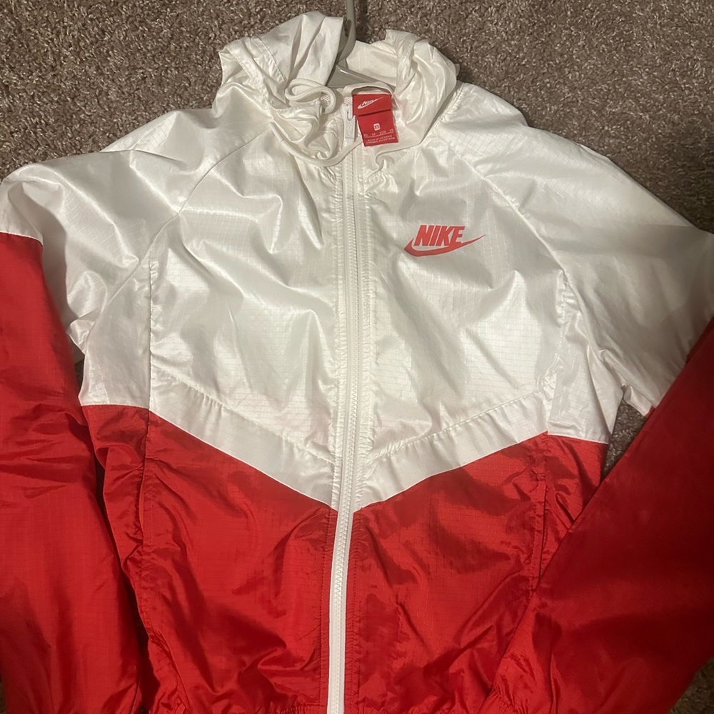 Red and white windbreaker